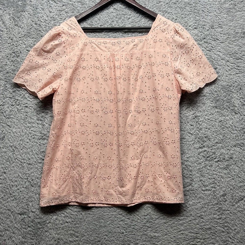 Talbots Floral Embroidedery Eyelet Square Neck Top Womens XL Peach Cotton Casual - Picture 6 of 10